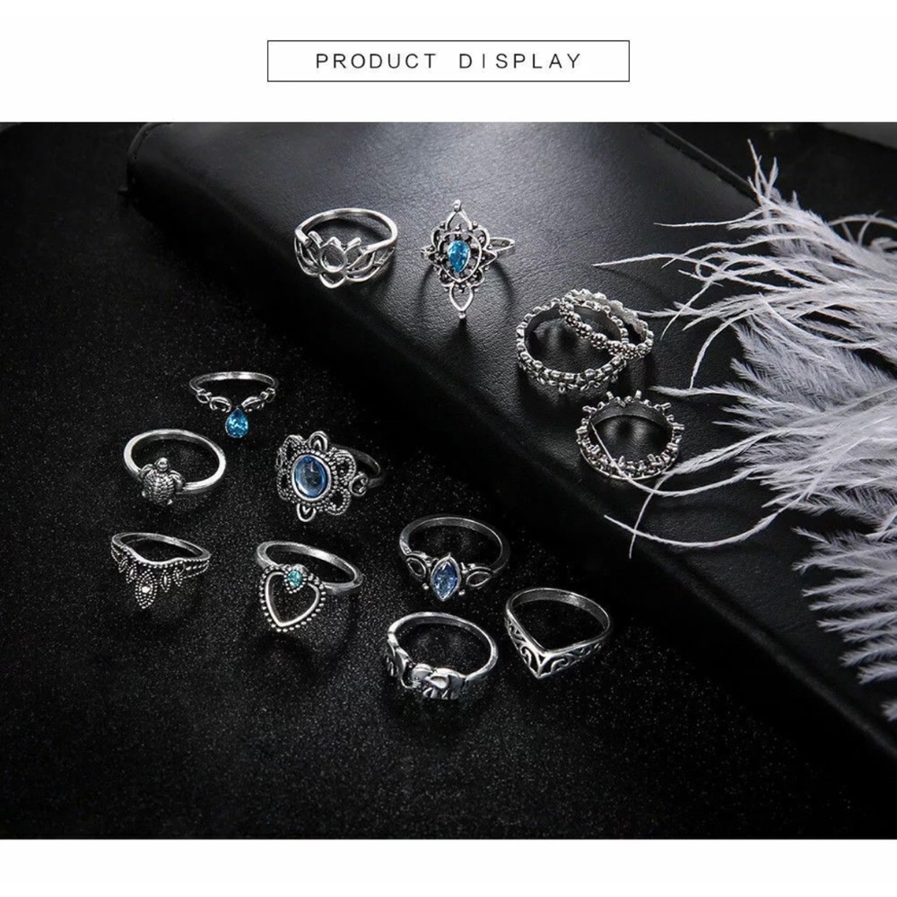 13pcs Blue Finger Rings Knuckle Set Boho Jewelry - Picture 8 of 8
